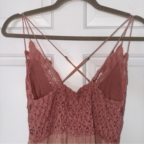 Free People Adella Lace ruffled tiered Mini slip Dress in Rose Pink M - Picture 8 of 13